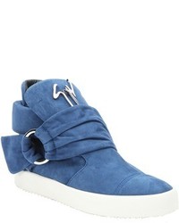 Giuseppe Zanotti Blue Suede Buckled May London High Top Sneakers