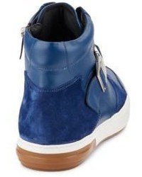Salvatore Ferragamo Mulberry Leather Suede High Top Sneakers