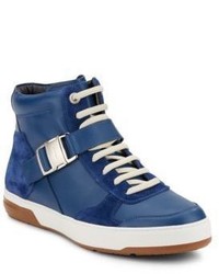 Salvatore Ferragamo Mulberry Leather Suede High Top Sneakers