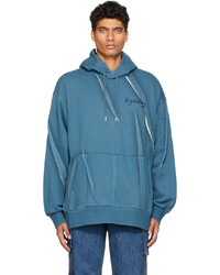 Feng Chen Wang Blue Artisnal Hand Painted Pleated Hoodie