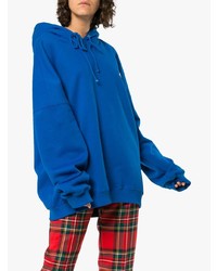 We11done Blue Oversized Logo Patch Cotton Hoodie