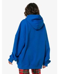 We11done Blue Oversized Logo Patch Cotton Hoodie