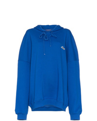We11done Blue Oversized Logo Patch Cotton Hoodie