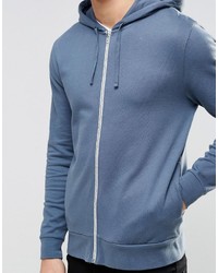Asos Brand Zip Up Hoodie In Blue