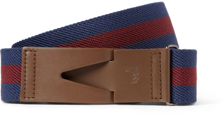 Tod's - Leather-trimmed Canvas Belt Neutral - 110 cm