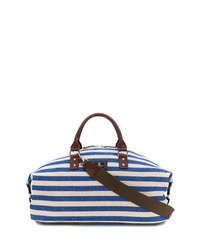 Blue Horizontal Striped Canvas Duffle Bag