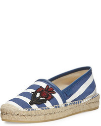 Gucci Embroidered Striped Espadrille Flat Navy