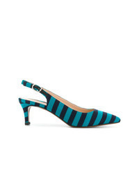 Blue Horizontal Striped Canvas Pumps