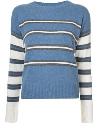 Blue Horizontal Striped Crew-neck Sweater