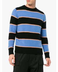 The Elder Statesman Black Periwinkle Cashmere Stripe Sweater