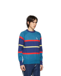 Aimé Leon Dore Blue Striped Monogram Crewneck Sweater