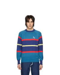 Aimé Leon Dore Blue Striped Monogram Crewneck Sweater