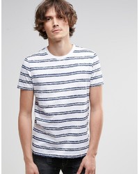 Asos Brand T Shirt With Distressed Double Stripe In Navy