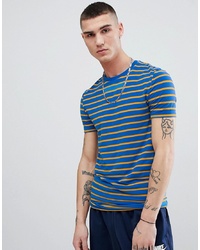 ASOS DESIGN Muscle Fit Stripe T Shirt In Blue And Yellow