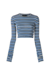 Blue Horizontal Striped Cropped Sweater