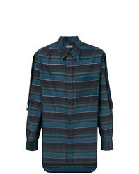 Blue Horizontal Striped Dress Shirt