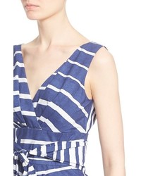Max Mara Tie Waist Stripe Cotton Poplin Dress Size 4 Blue