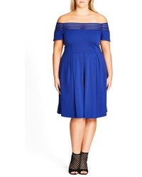 Blue Horizontal Striped Fit and Flare Dress