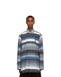 Blue Horizontal Striped Flannel Long Sleeve Shirt