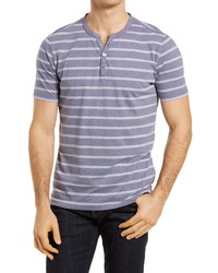 Blue Horizontal Striped Henley Shirt