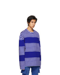 Juun.J Blue And White Block Striped Long Sleeve T Shirt