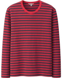 red and blue striped long sleeve shirt