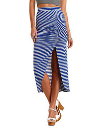 Charlotte Russe Striped Ruched Tulip Slit Maxi Skirt