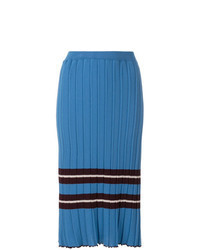 Blue Horizontal Striped Midi Skirt