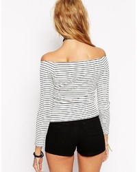 Asos Top With Off Shoulder In Stripe Rib