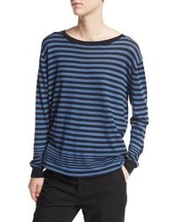 Blue Horizontal Striped Oversized Sweater