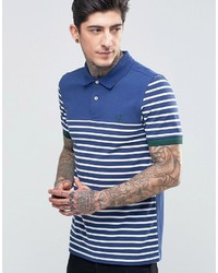 Fred Perry Polo Shirt With Stripe In Medieval Blue In Regular Fit