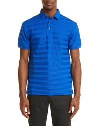 Emporio Armani Textured Stripe Cotton Polo Shirt In Solid Medium Blue At Nordstrom