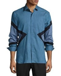 Neil Barrett Modernist Stripe Chambray Shirt Slate