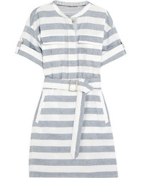 Burberry Belted Striped Cotton Shirt Dress Navy