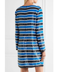 Michael Kors Michl Kors Collection Striped Sequined Silk Mini Dress Blue