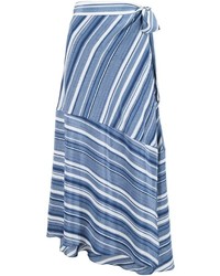 Blue Horizontal Striped Silk Skirt