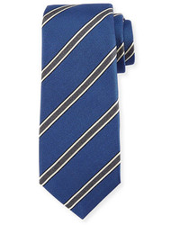 Kiton Framed Stripe Silk Tie Blue
