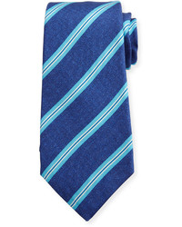 Kiton Wide Stripe Silk Tie Blue