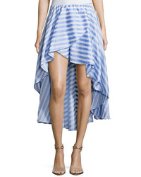 Caroline Constas Adelle Striped Cotton Ruffle Skirt Bluewhite