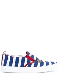 Blue Horizontal Striped Slip-on Sneakers