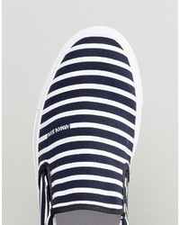 Armani Jeans Stripe Slip On Sneakers In Navy