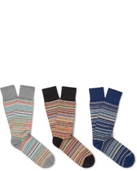 Paul Smith Three Pack Striped Stretch Cotton Blend Socks