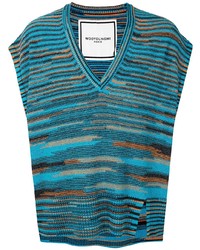 Blue Horizontal Striped Sweater Vest