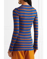 By Malene Birger Striped Metallic Ribbed Knit Sweater Cobalt Blue