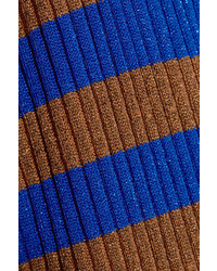 By Malene Birger Striped Metallic Ribbed Knit Sweater Cobalt Blue