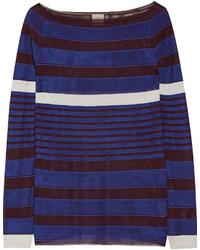 Tod's Striped Stretch Knit Sweater Cobalt Blue
