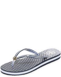 Blue Horizontal Striped Thong Sandals