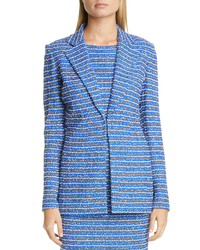 Blue Horizontal Striped Tweed Jacket