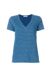 Blue Horizontal Striped V-neck T-shirt