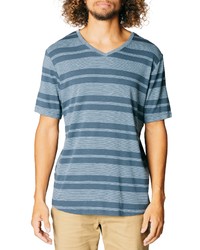Blue Horizontal Striped V-neck T-shirt
